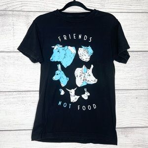 Friends Not Food Vegan Vegetarian T-Shirt Graphic Tee Size Small